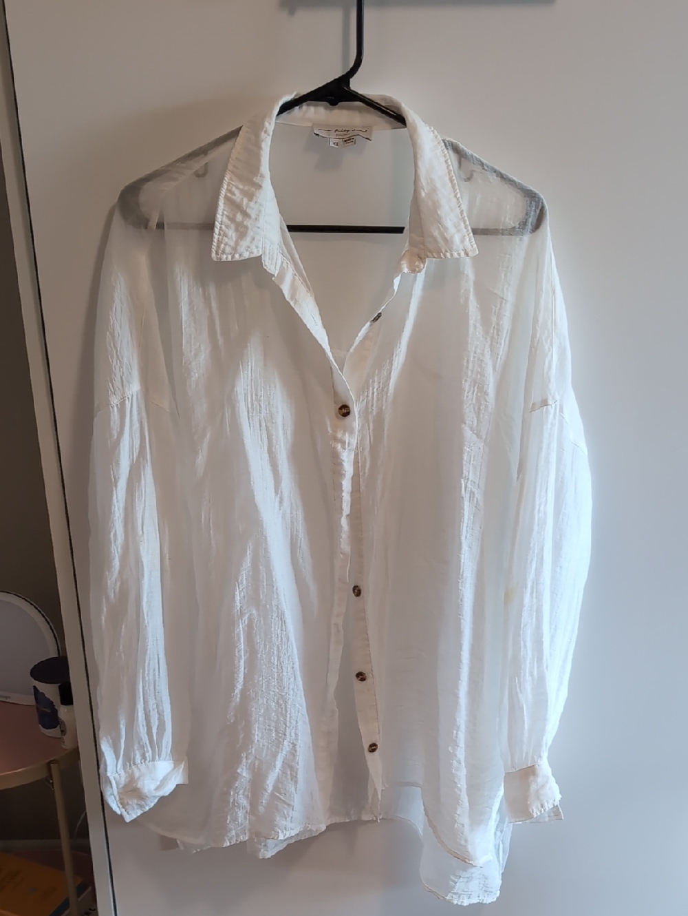 Never Fully Dressed Sheer Oversized White Button-Down Shirt